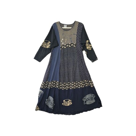 Staley Gretzinger Women's Patchwork Tea Cups Art To Wear Maxi Dress M/L - Picture 1 of 5